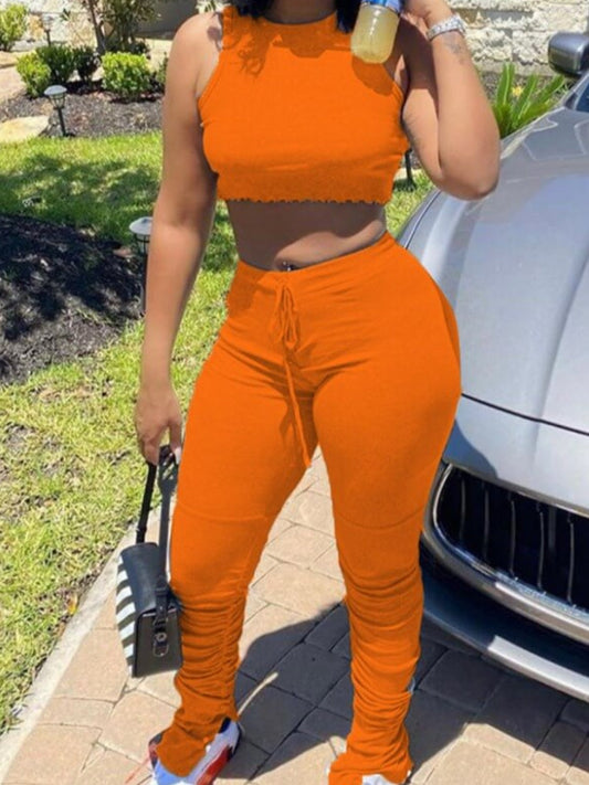 Fold Design Lace-up Slit Tracksuit Pants Set Ar50125