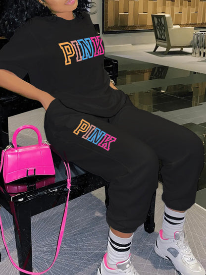Pink Letter Print Pants Set Ar5051