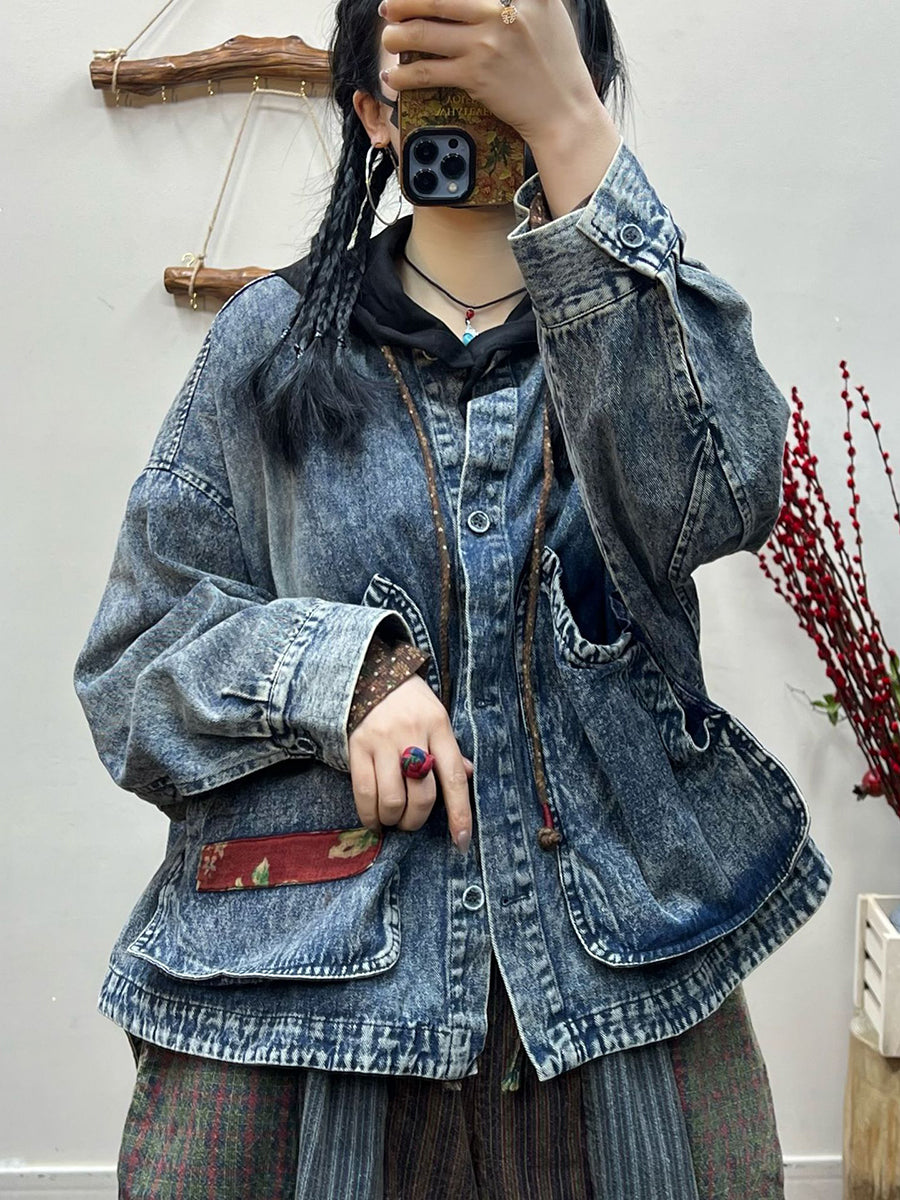 Spring Retro Irregular Patch Pocket Denim Coat At1031