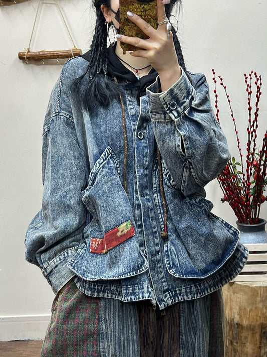 Spring Retro Irregular Patch Pocket Denim Coat At1031