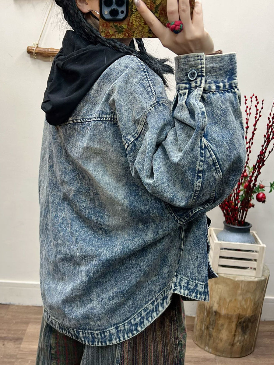Spring Retro Irregular Patch Pocket Denim Coat At1031