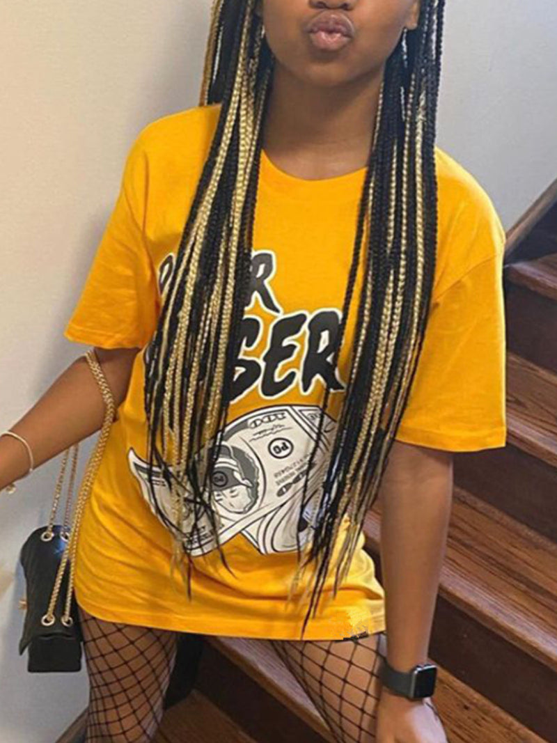 Cotton Money Letter Print T-shirt Ar5031