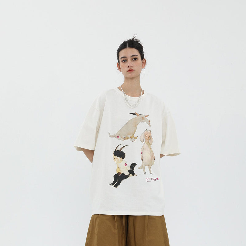 Whimsical Animal Print Oversized T-shirt