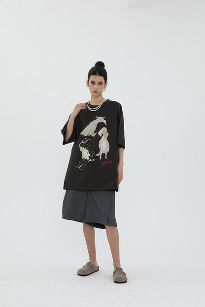 Whimsical Animal Print Oversized T-shirt