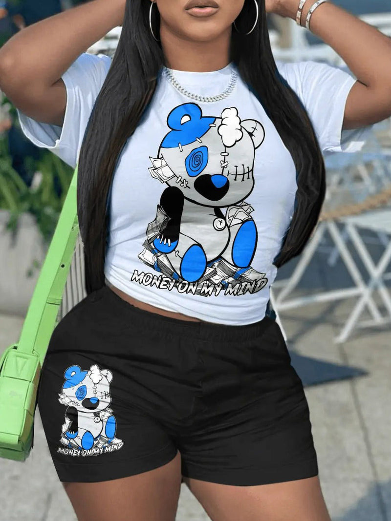 Cartoon Letter Print Shorts Set Ar5012