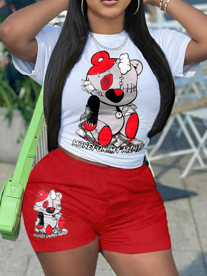 Cartoon Letter Print Shorts Set Ar5012