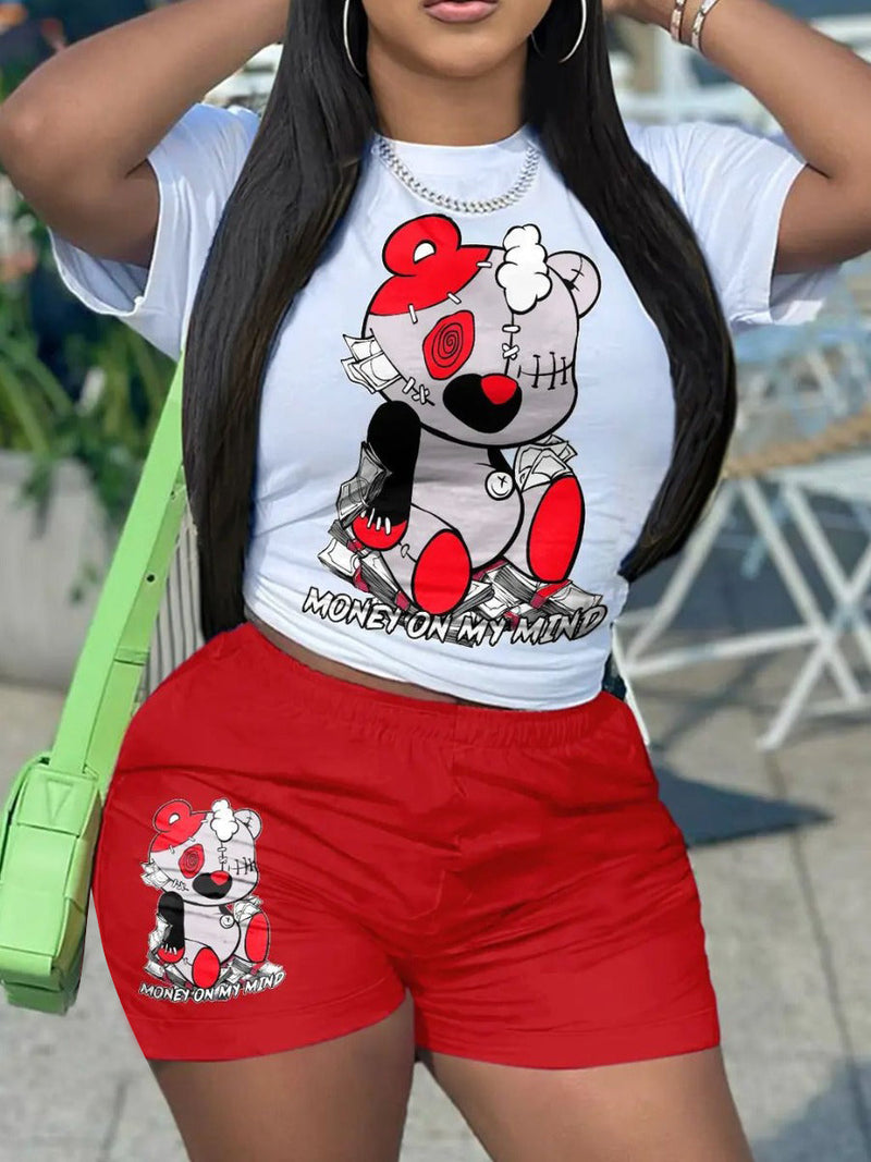 Cartoon Letter Print Shorts Set Ar5012