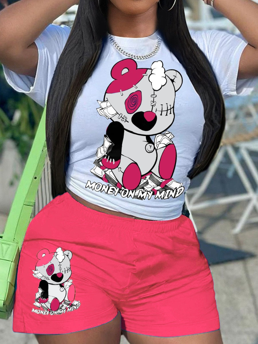 Cartoon Letter Print Shorts Set Ar5012
