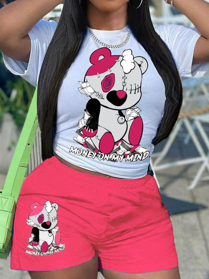Cartoon Letter Print Shorts Set Ar5012