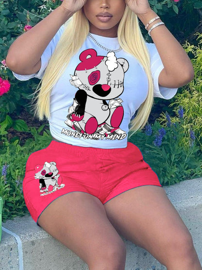 Cartoon Letter Print Shorts Set Ar5012