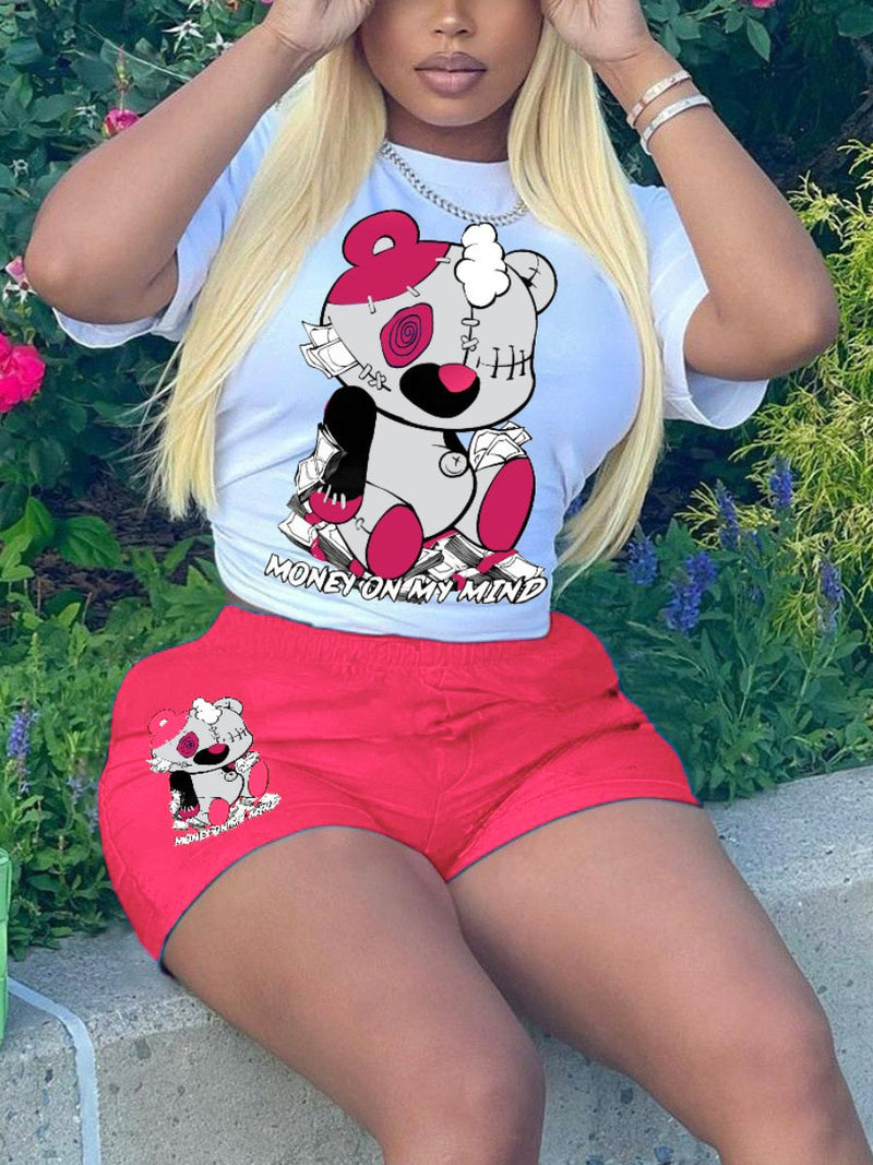 Cartoon Letter Print Shorts Set Ar5012