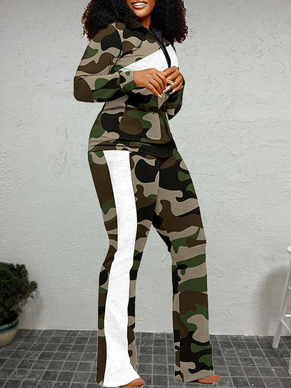 Geometric Print Striped Flared Pants Set At9055