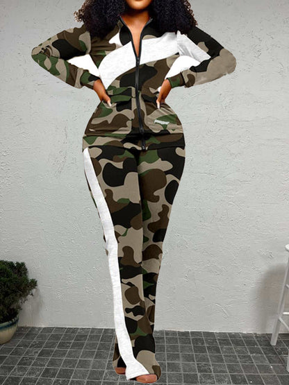 Geometric Print Striped Flared Pants Set At9055