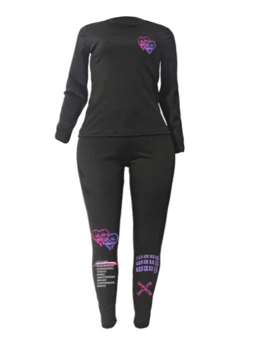 Letter Print Zipper Design Skinny Jumpsuit Ar5072