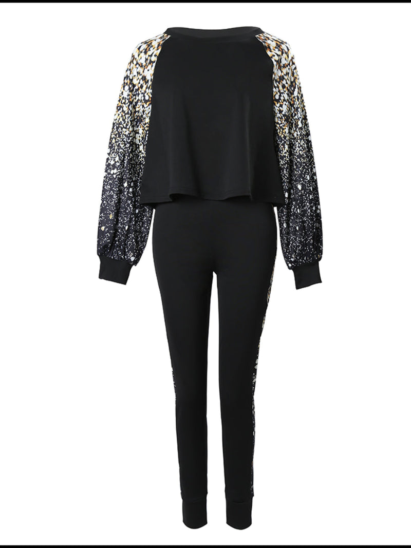 Crop Top Leopard Print Skinny Pants Set At9052
