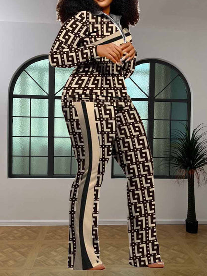 Geometric Print Striped Flared Pants Set At9055