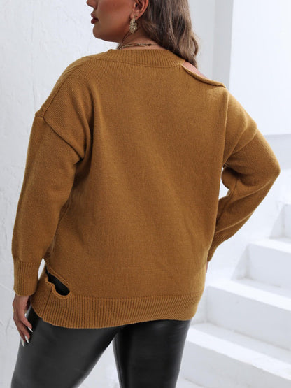 Dropped Shoulder Cut Out Sweater Ar70121