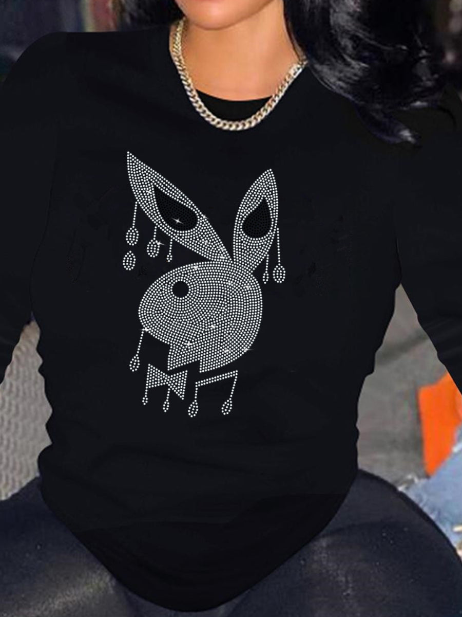 Rhinestone Cartoon Decor T-shirt Ar3077