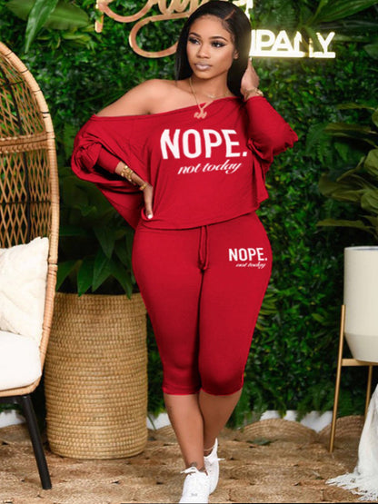 Letter Print Drawstring Loose Pants Set Ar7079