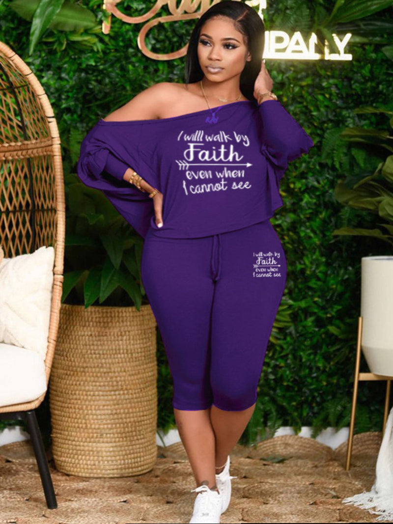 Letter Print Drawstring Loose Pants Set Ar7079