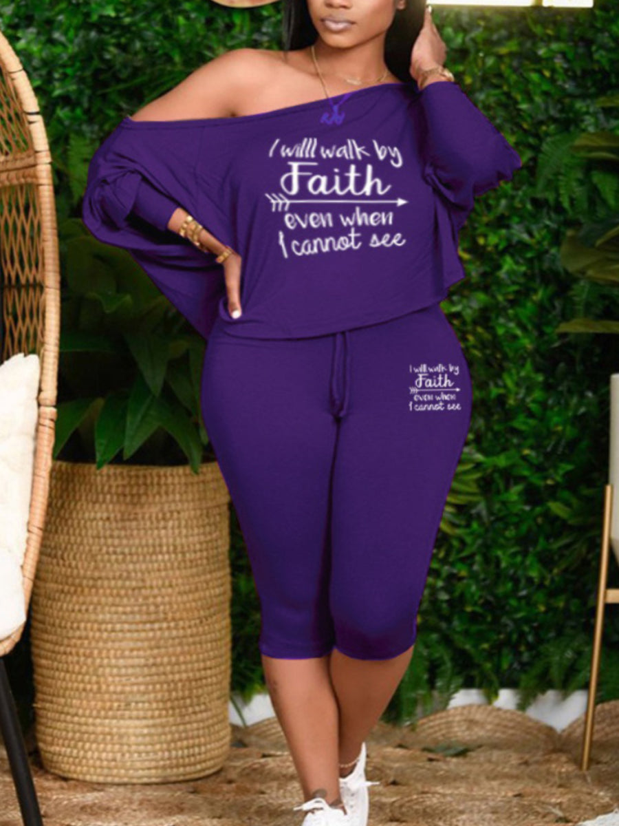 Letter Print Drawstring Loose Pants Set Ar7079