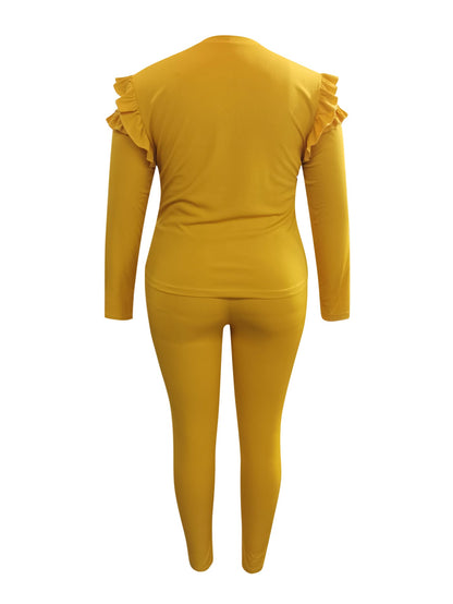 V Neck Striped Yellow Two-piece Pants Set Ar5043