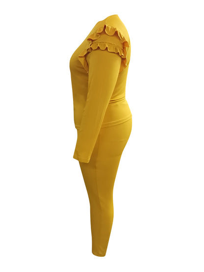 V Neck Striped Yellow Two-piece Pants Set Ar5043