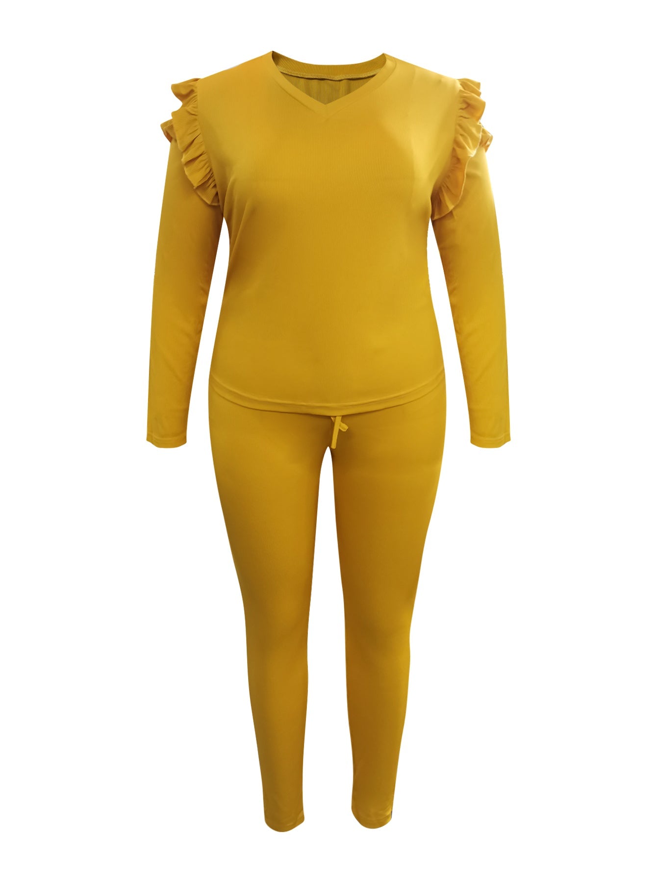V Neck Striped Yellow Two-piece Pants Set Ar5043