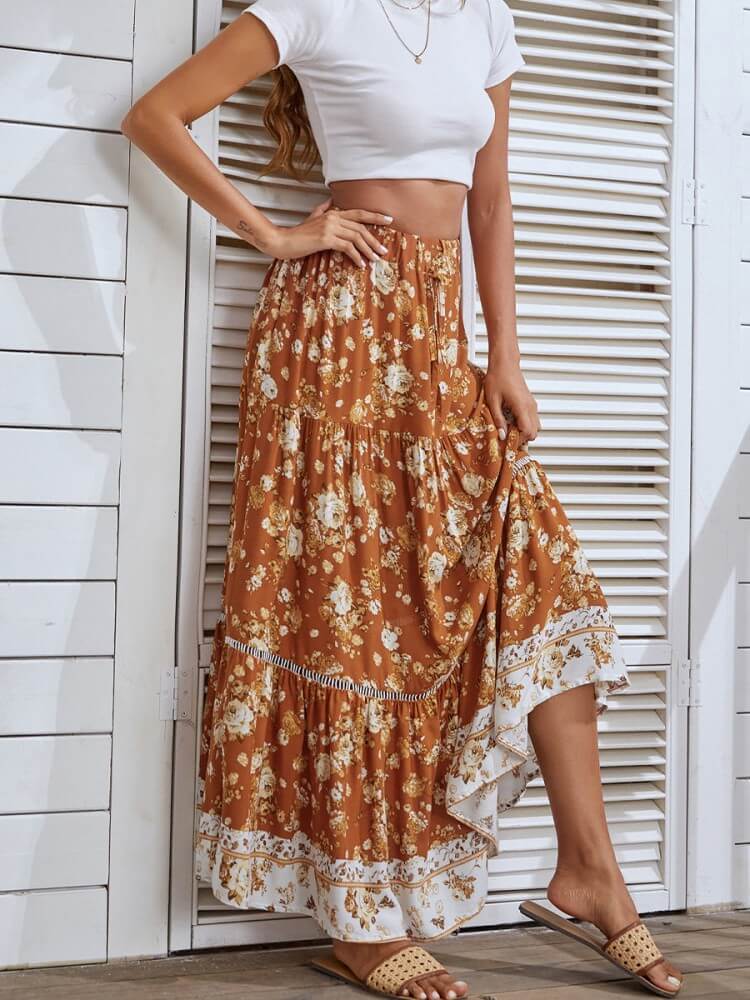 High Waist Eyelet Detail Skirt in Orange