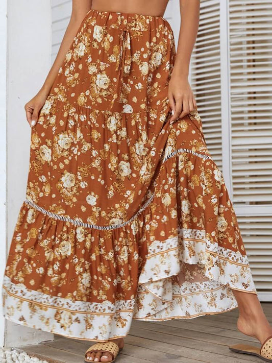 High Waist Eyelet Detail Skirt in Orange