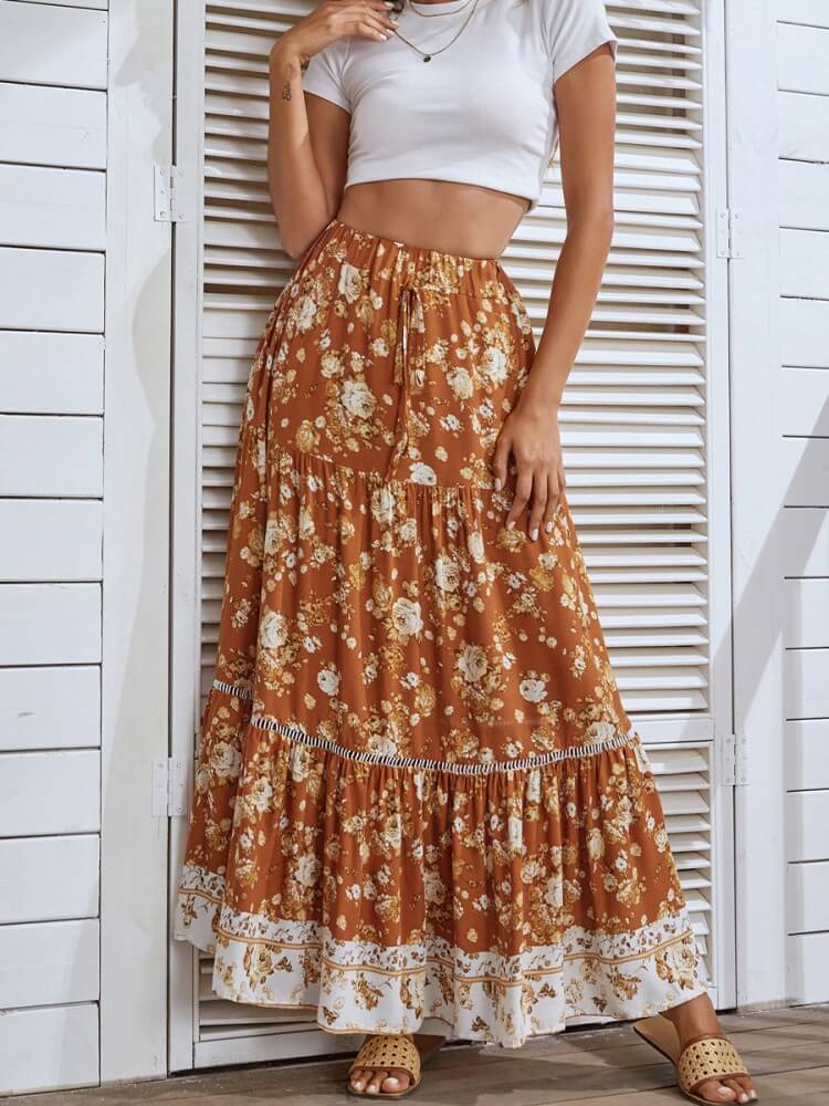 High Waist Eyelet Detail Skirt in Orange