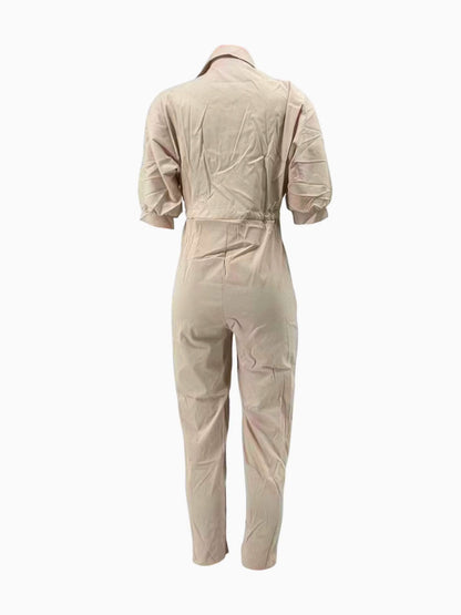Button Design Drawstring Regular Fit Jumpsuit Ar504