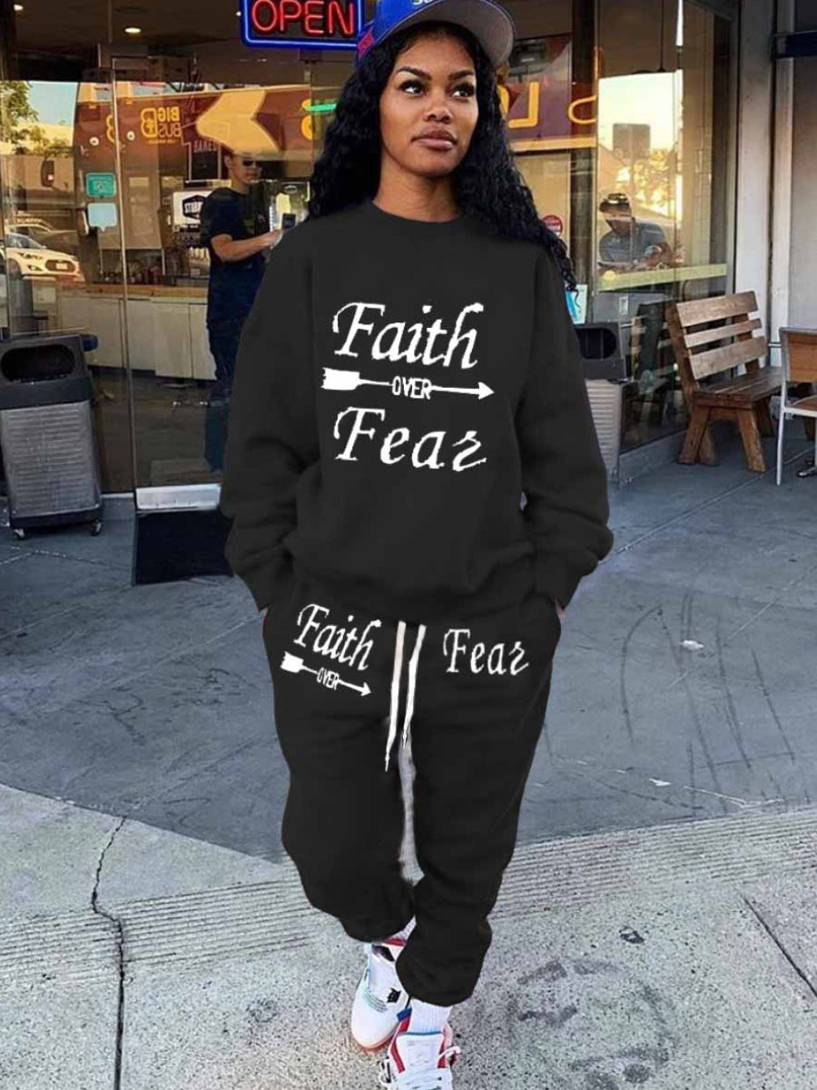 Arrow Letter Print Drawstring Pants Set Ar5037