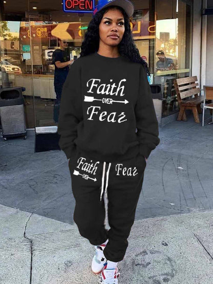 Arrow Letter Print Drawstring Pants Set Ar5037