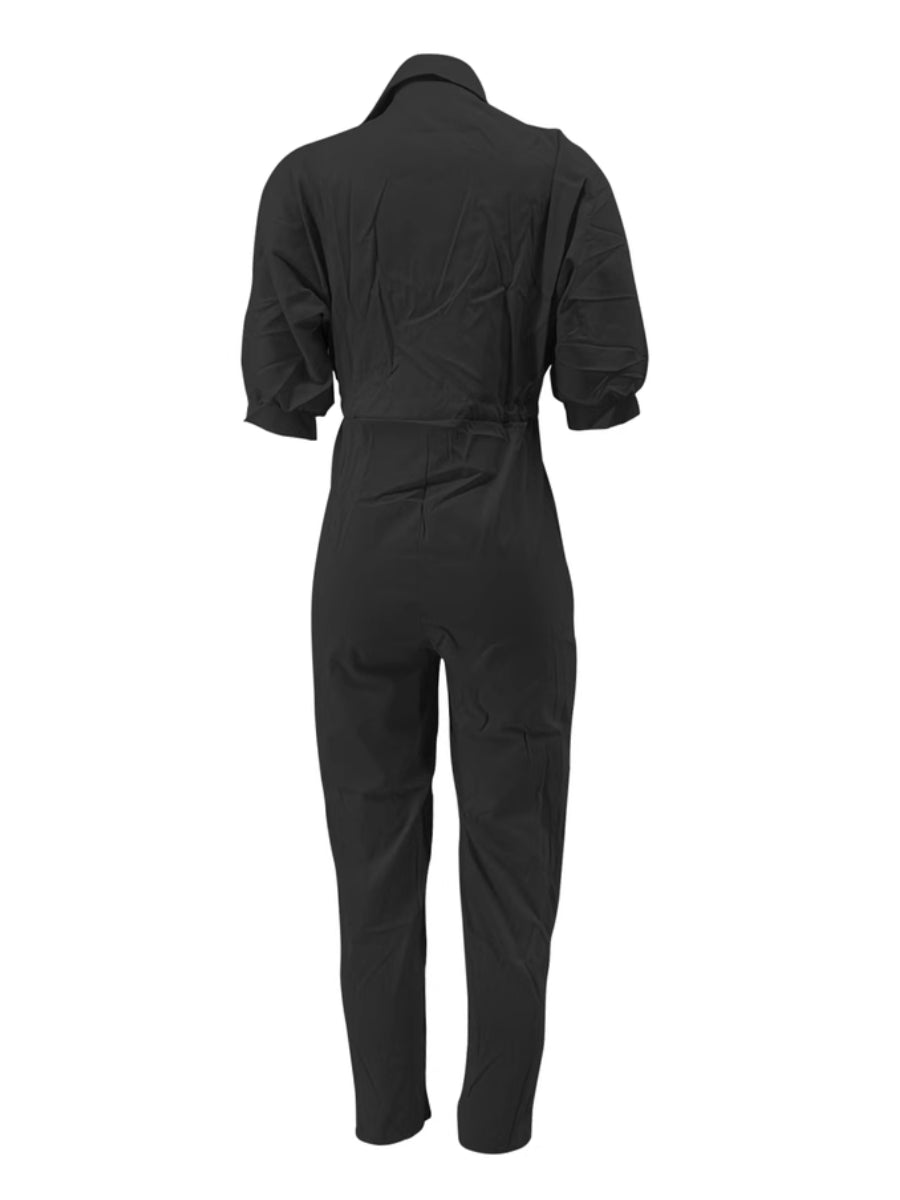 Button Design Drawstring Regular Fit Jumpsuit Ar504