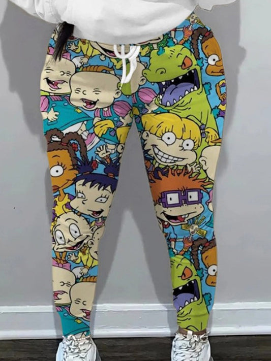 Cartoon Letter Print Drawstring Pants At9052