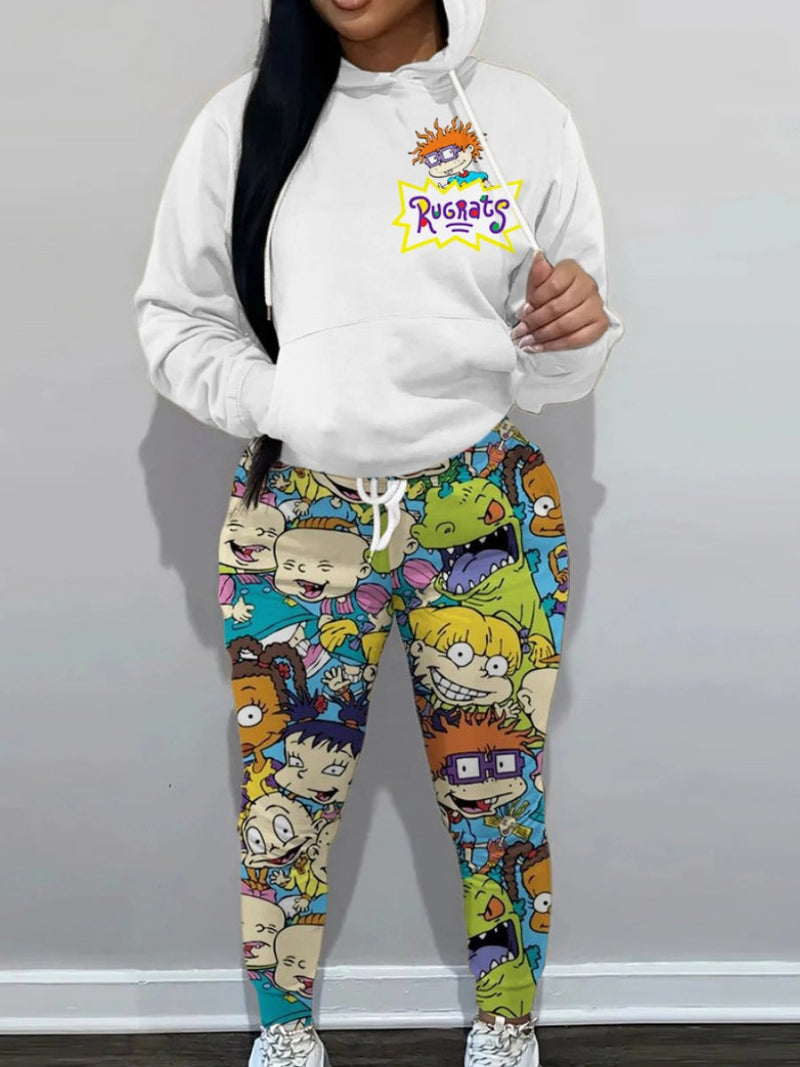 Cartoon Letter Print Drawstring Pants At9052