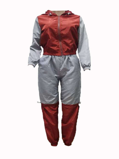 Hooded Collar Drawstring Patchwork Pants Set At9062