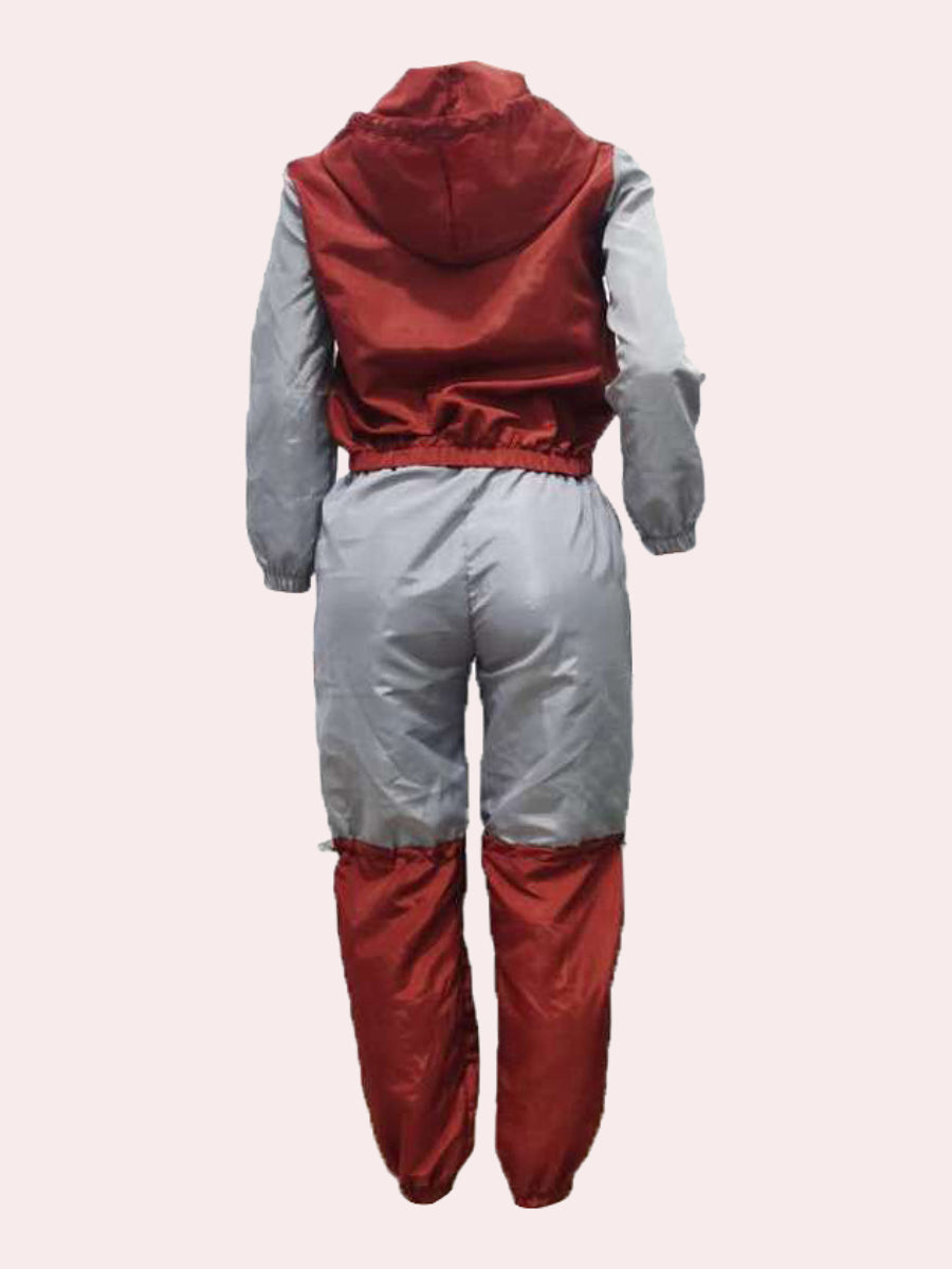Hooded Collar Drawstring Patchwork Pants Set At9062