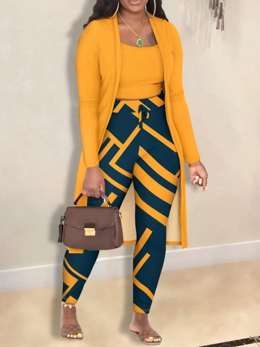 Cami Geometric Print Drawstring Three Piece Pants Set Ar3030