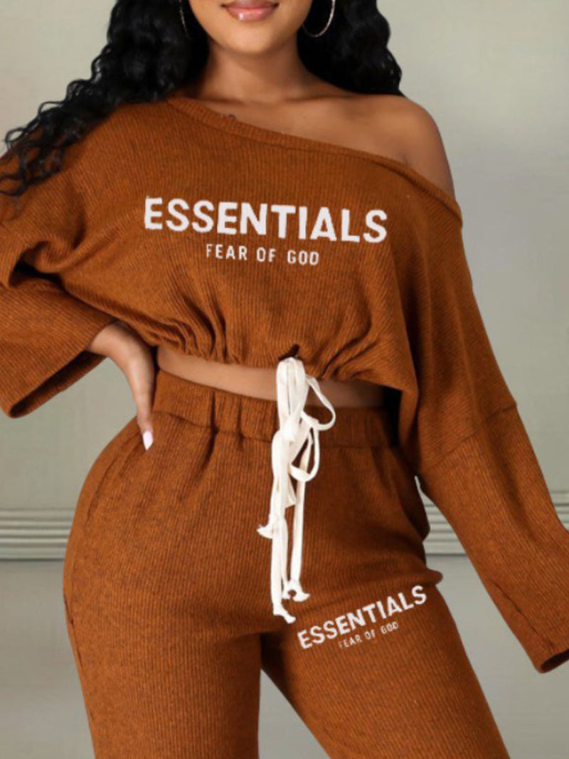 Essentials Letter Print Drawstring Pants Set At9048