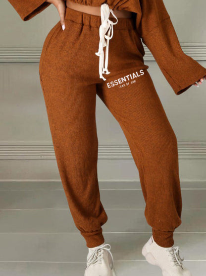 Essentials Letter Print Drawstring Pants Set At9048