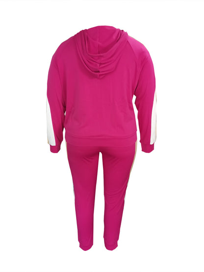 Leisure Hooded Collar Patchwork Wine Red Two-piece Pants Set Bo507