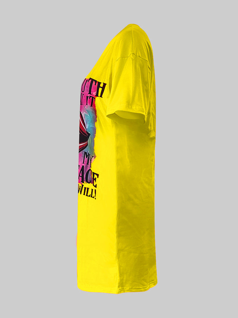 Lip Letter Print T-shirt Dress Ac2035