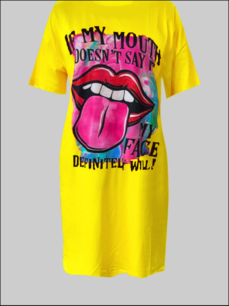 Lip Letter Print T-shirt Dress Ac2035