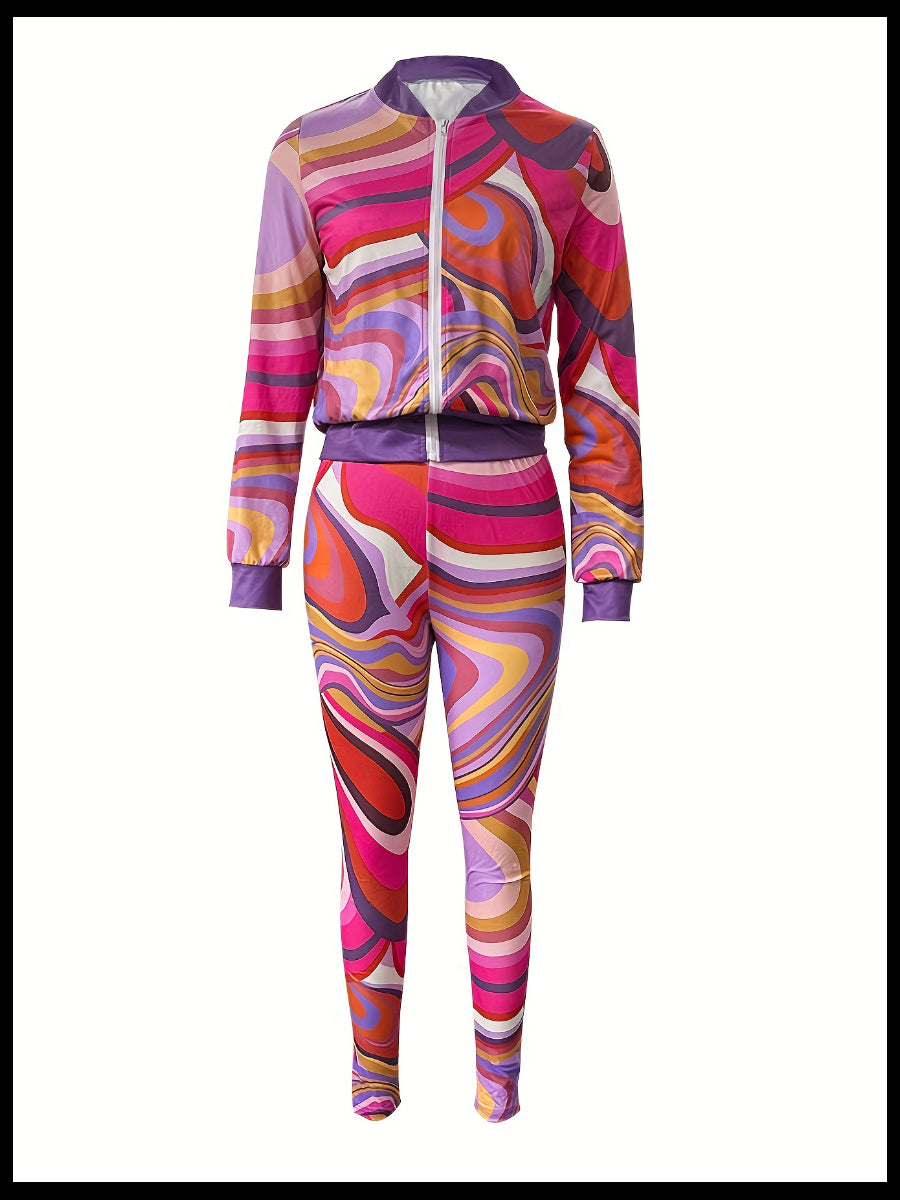 Mixed Print High Waist Pants Set Ar5020