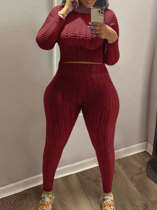 Basics Crop Top High Waist Skinny Pants Set Bo50109