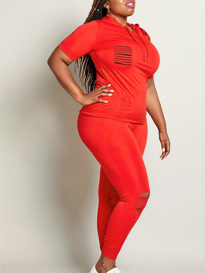 Hooded Collar Ripped Pants Set At909