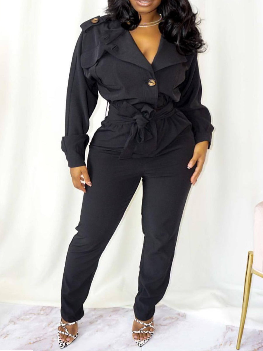 Button Bandage Design Jumpsuit Ac2018