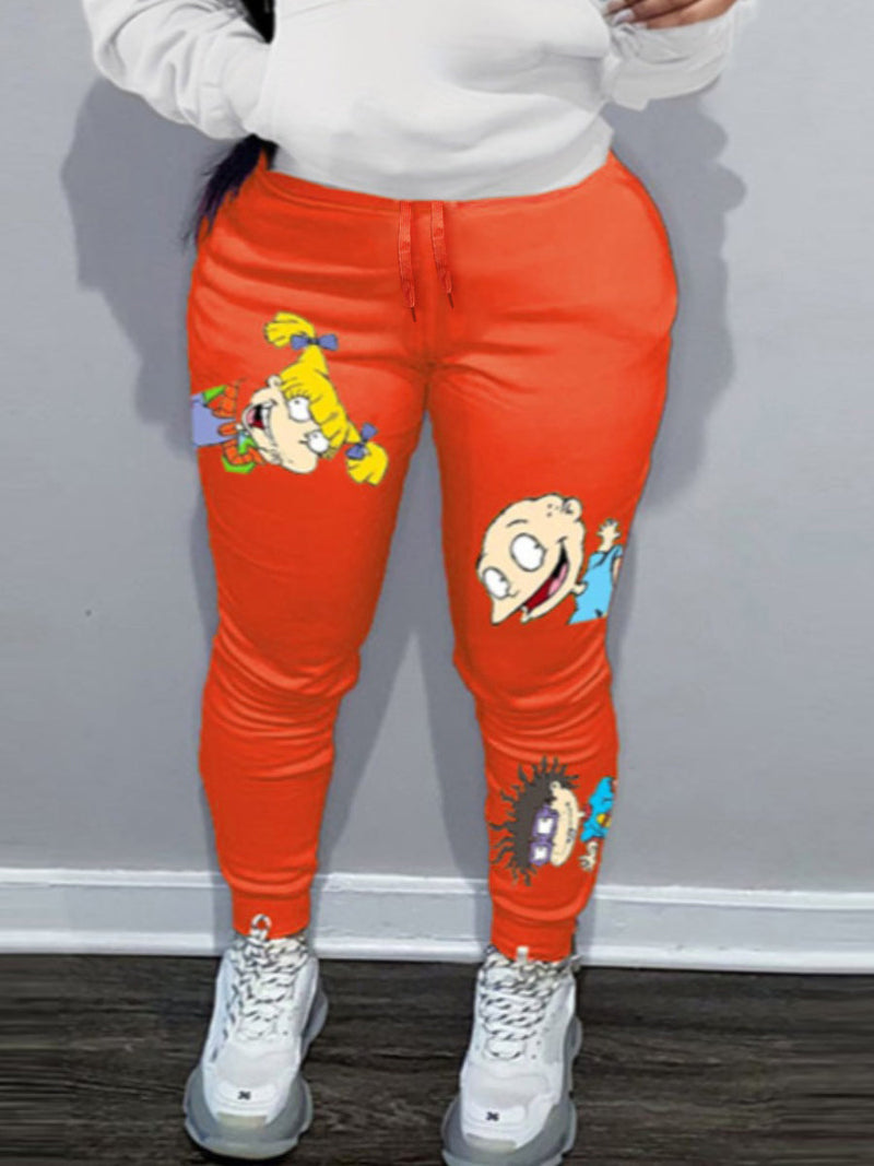 Cartoon Letter Print Drawstring Sweatpants At9018